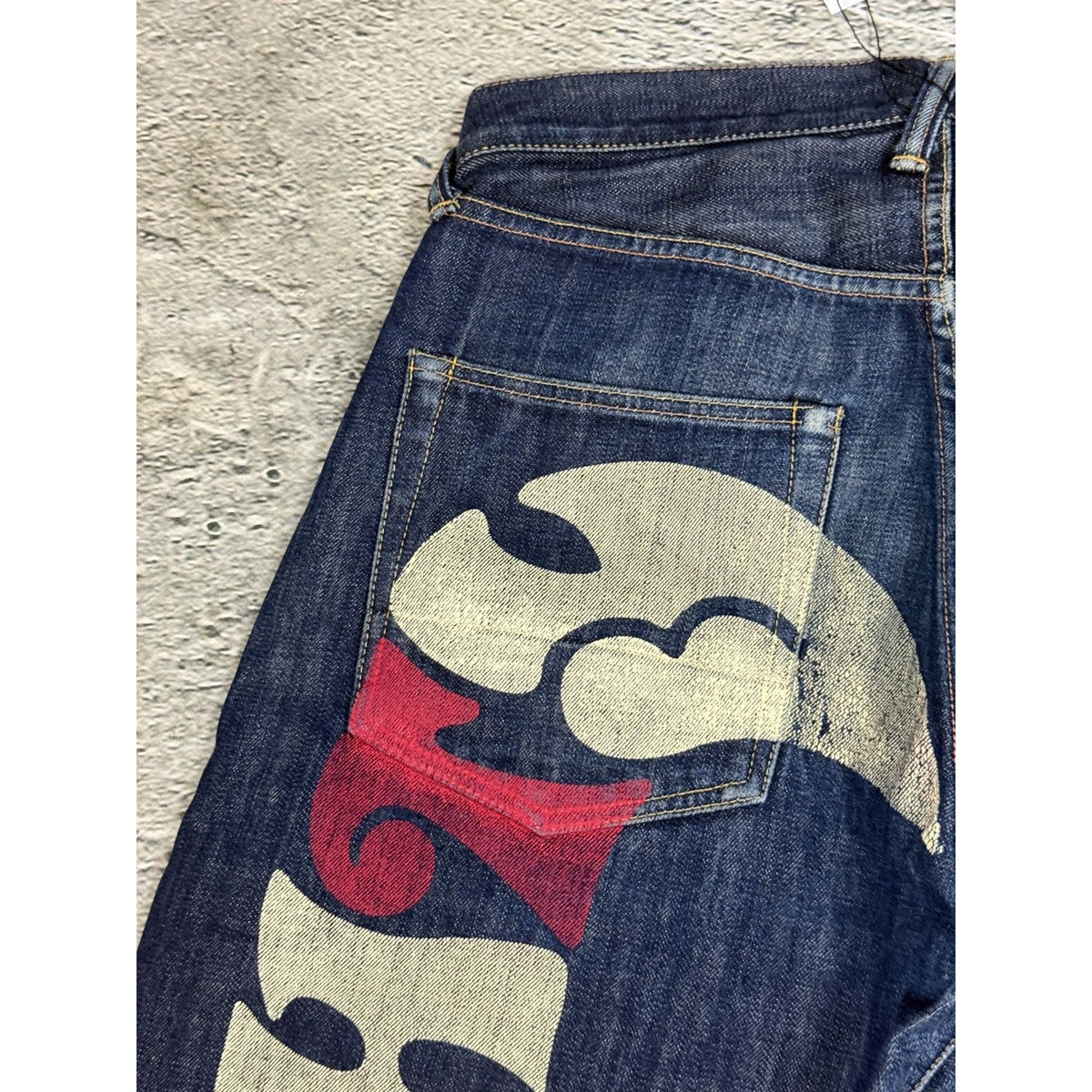 Evisu jeans daicock red letters mighty raw denim Selvedge