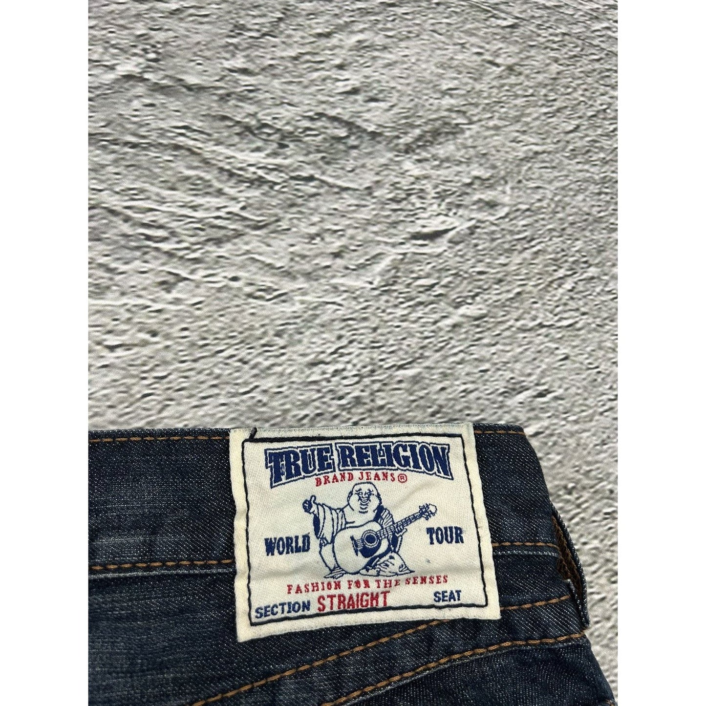 True Religion vintage jeans navy red thick stitching Y2K
