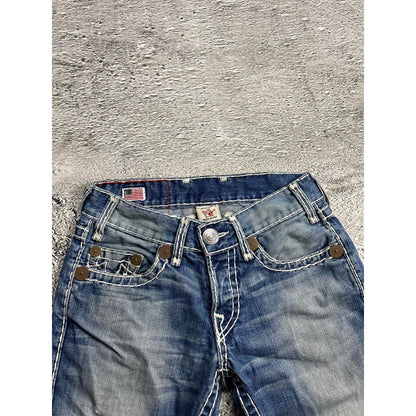 True Religion vintage jeans blue thick stitching white Y2K