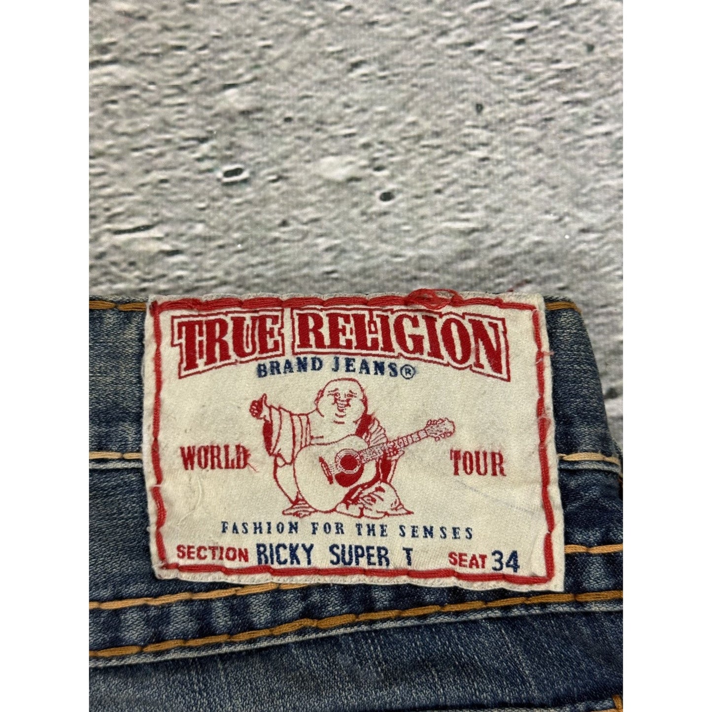 True Religion jorts denim shorts navy orange stitching Ricky