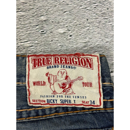 True Religion jorts denim shorts navy orange stitching Ricky