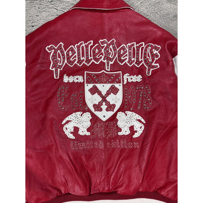 Pelle Pelle leather jacket red white studded big logo swag