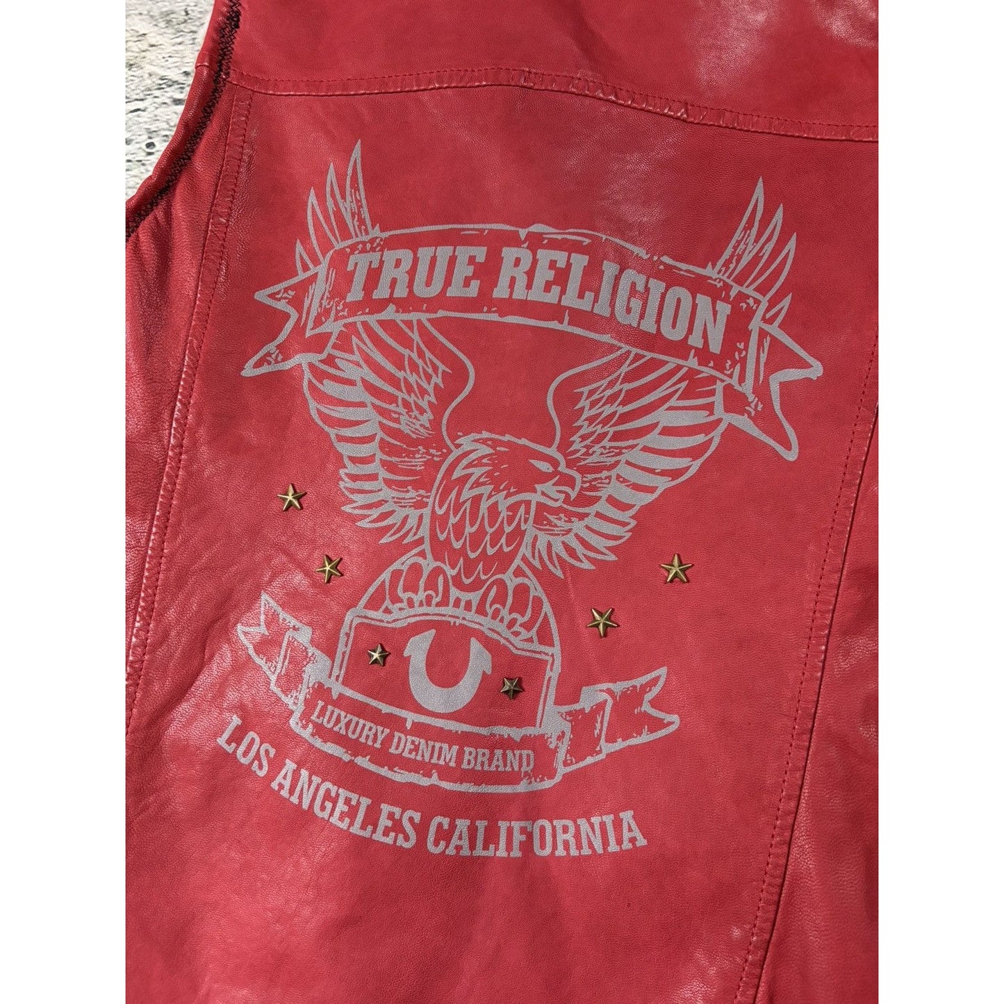 True Religion leather red vest jacket rockstar america