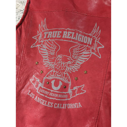 True Religion leather red vest jacket rockstar america