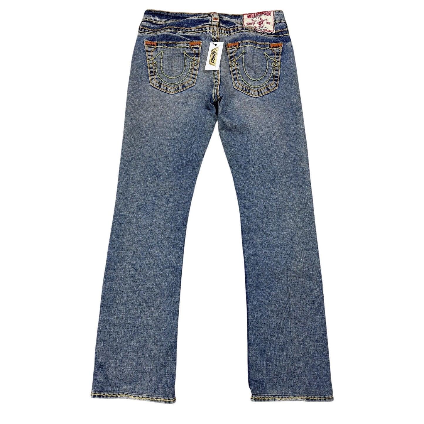 True Religion Vintage Bootcut Johnny Blue Gold Stitching