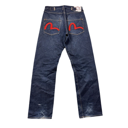 Evisu jeans red logo selvedge navy raw denim vintage