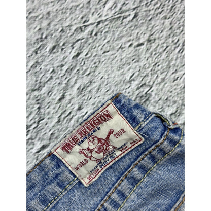 True Religion flared jeans blue white thick stitching Y2K