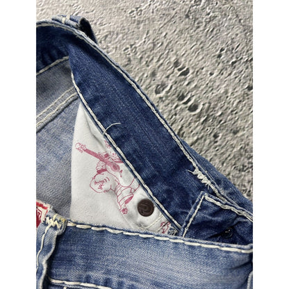 True Religion blue jeans white thick stitching Bobby