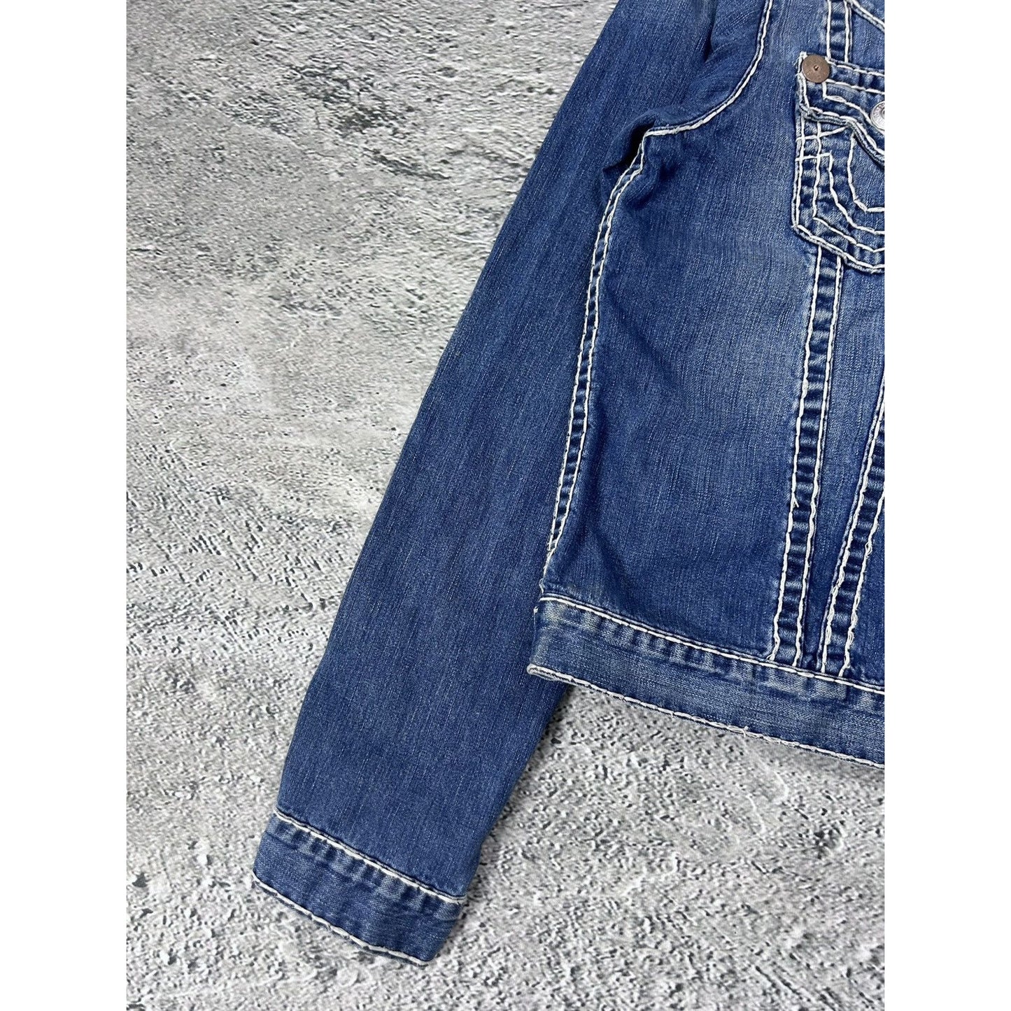 True Religion denim jacket trucker blue contrast stitching