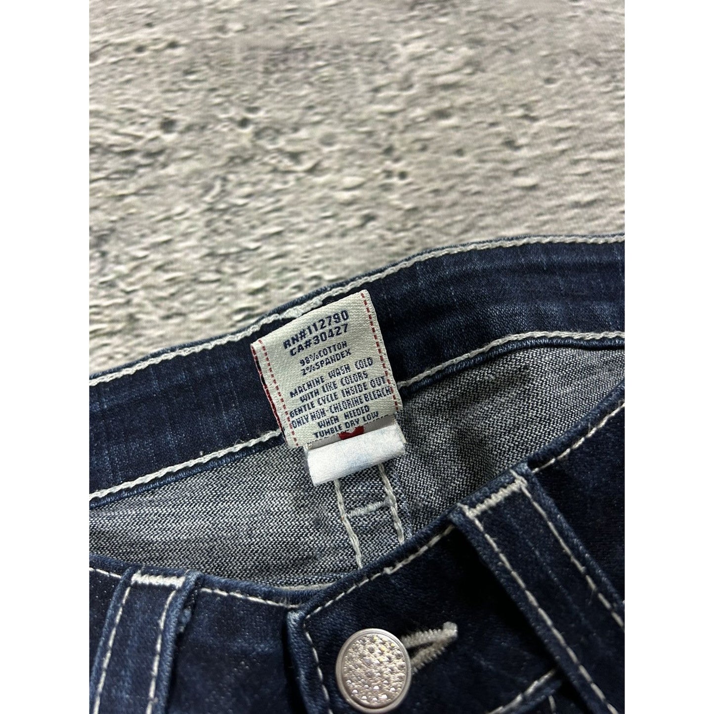 True Religion jeans slim white rhinestones vintage blue