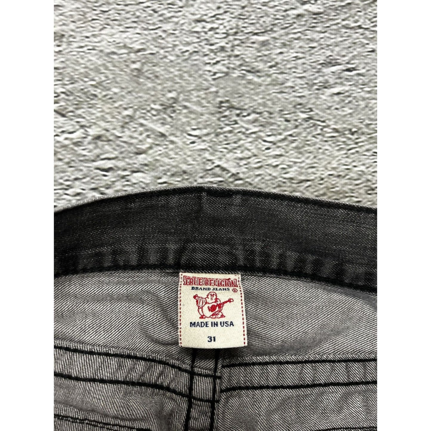 True Religion vintage grey jeans black stitching Ricky