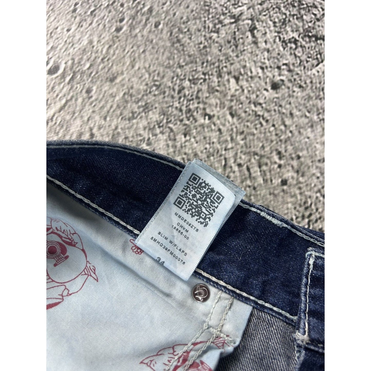 True Religion navy blue jeans white stitching Y2K