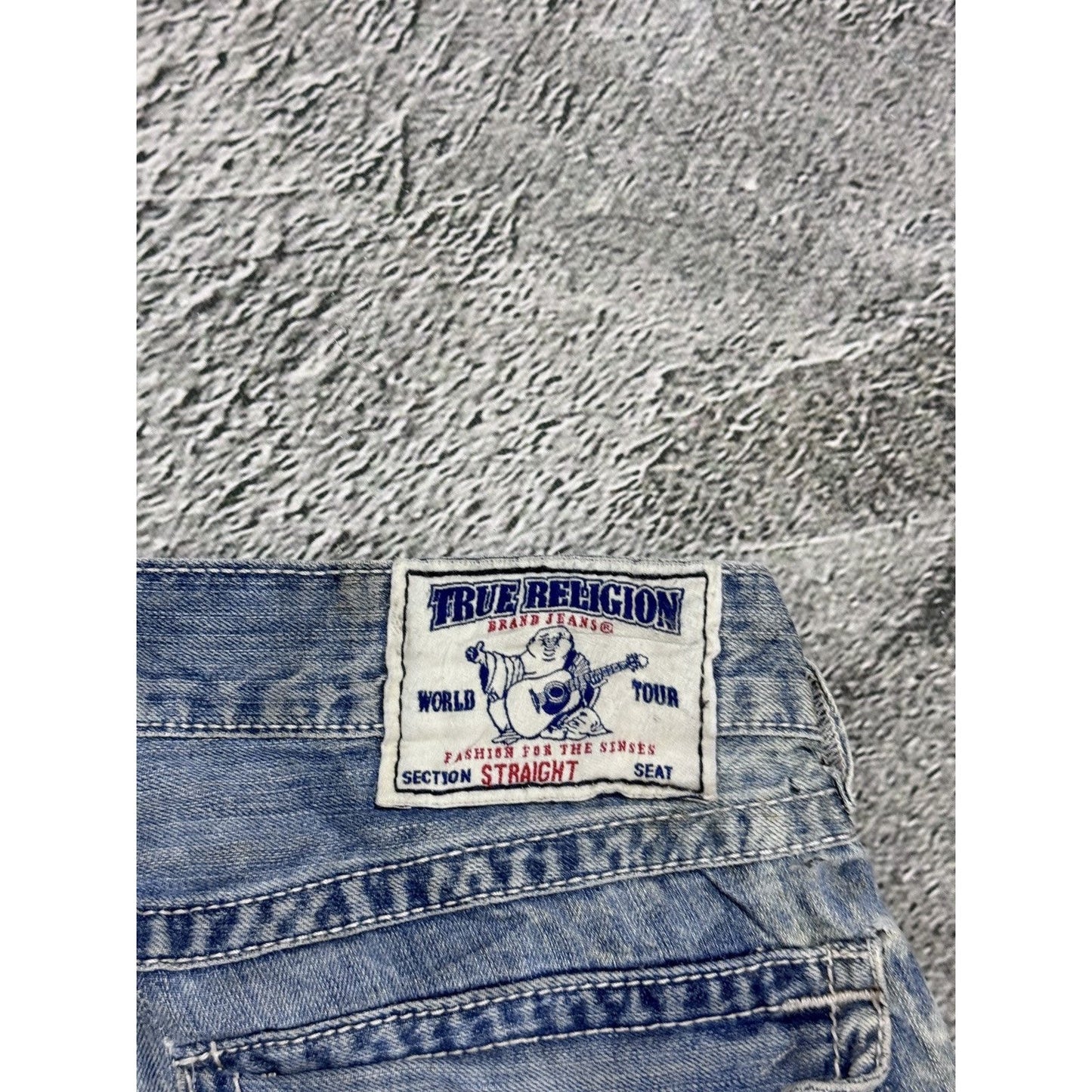 True Religion jeans washed denim white rope stitching