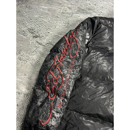Ed Hardy Puffer Jacket vintage big logo Y2K black