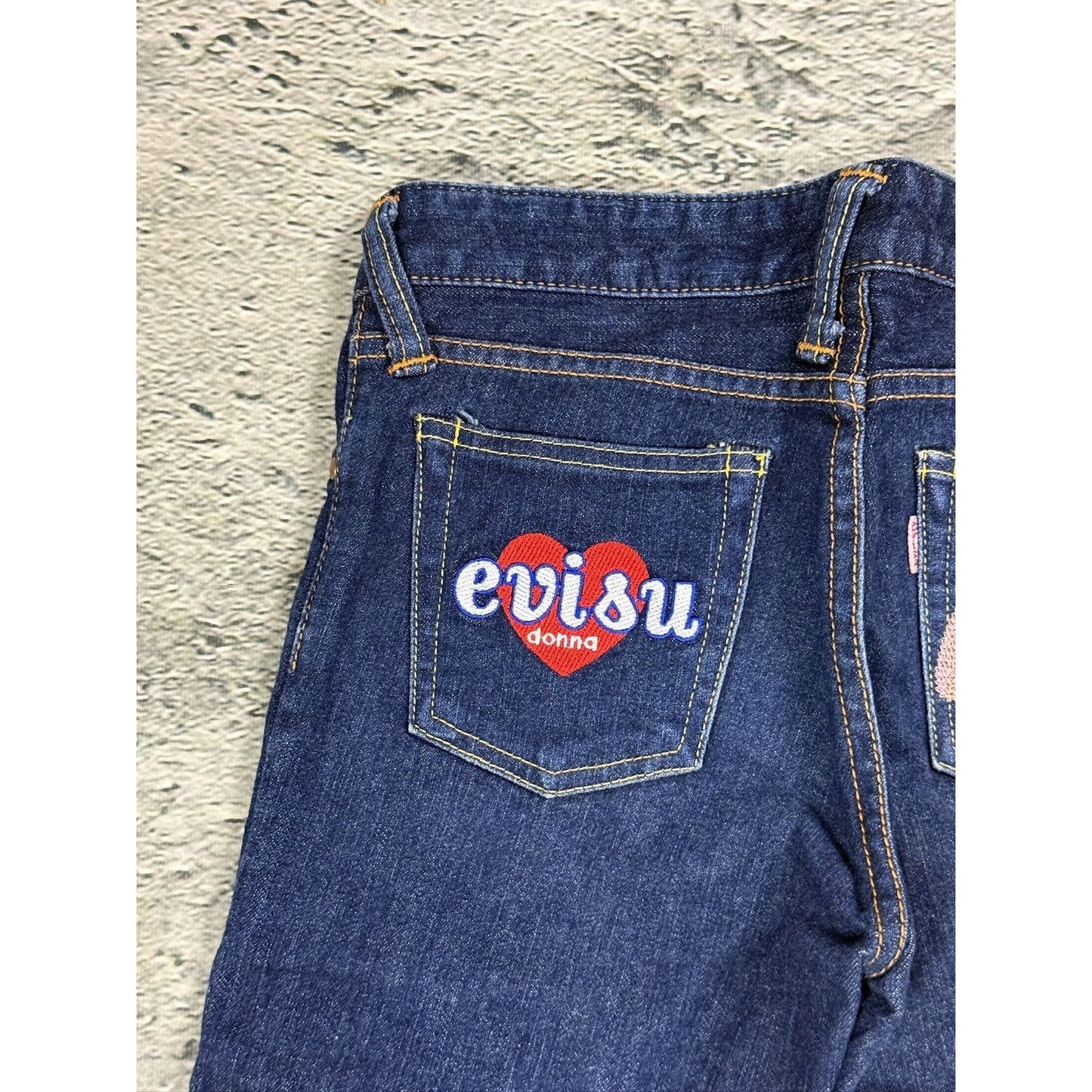 Evisu Donna jeans bootcut heart pink seagull embroidery