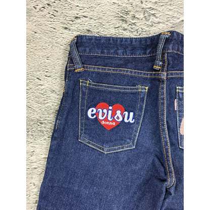 Evisu Donna jeans bootcut heart pink seagull embroidery