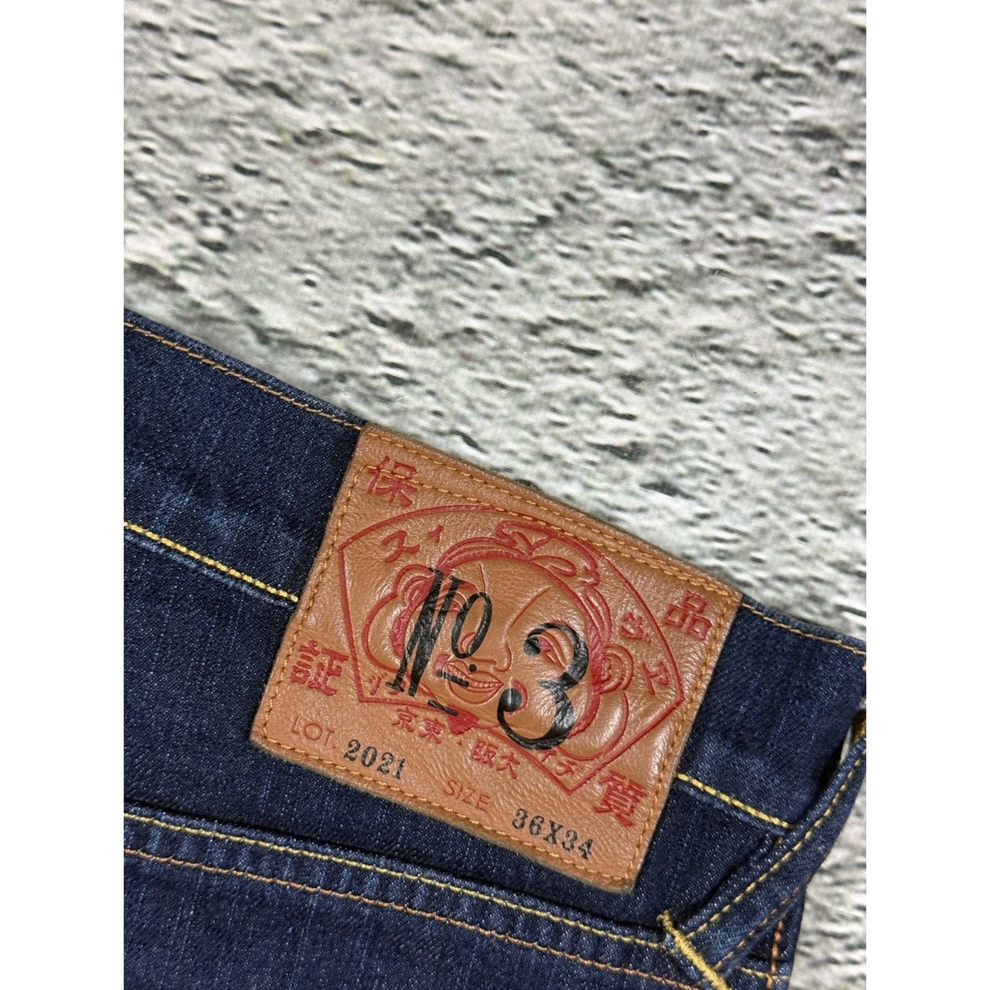 Evisu jeans daicock red big logo navy raw denim Selvedge
