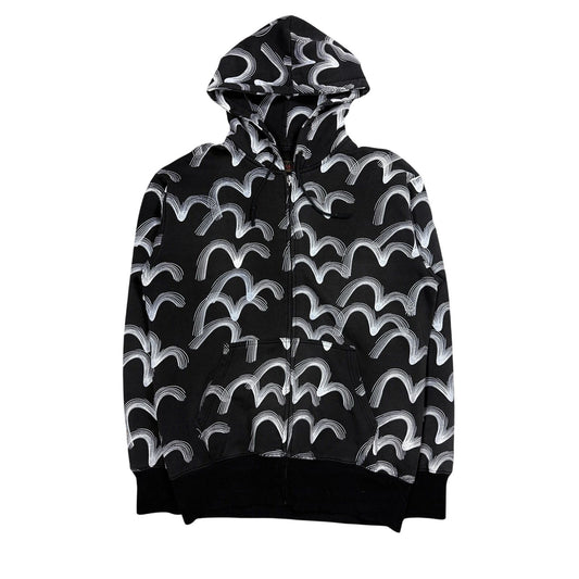 Evisu zip hoodie black vintage big logo monogram seagulls Y2K