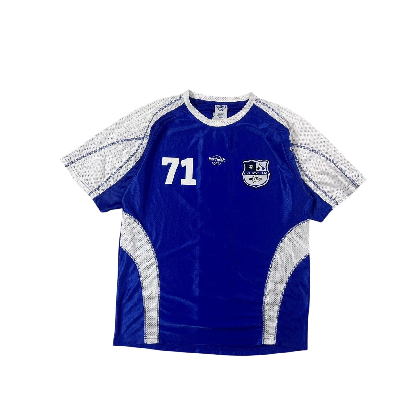 Hard Rock Cafe vintage football jersey blue flags soccer