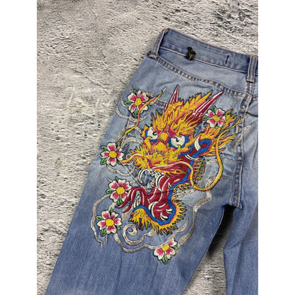 Christian Audigier Ed Hardy embroidered vintage jeans dragon