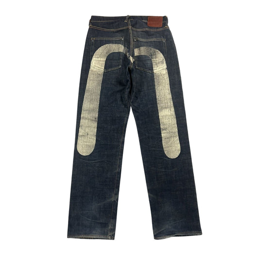 Evisu jeans white daicock big logo blue selvedge denim