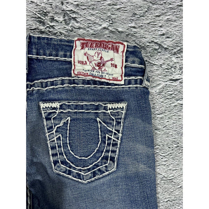 True Religion blue jeans white thick stitching Gina super T
