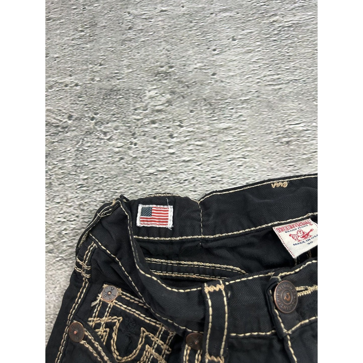 True Religion vintage black jeans denim thick stitching Y2K
