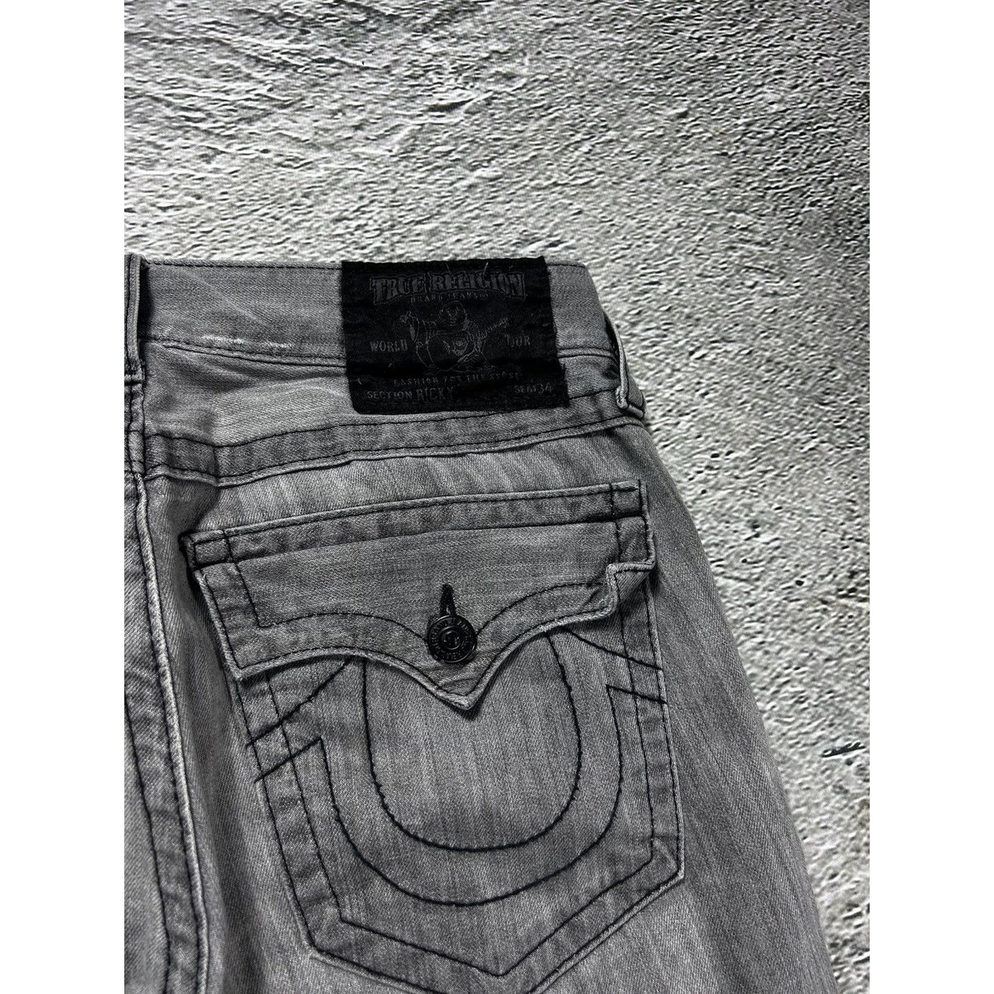 True Religion vintage grey jeans Ricky contrast stitching