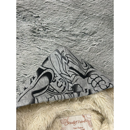 Really Point Y2K vintage zip hoodie grey fur Ed Hardy