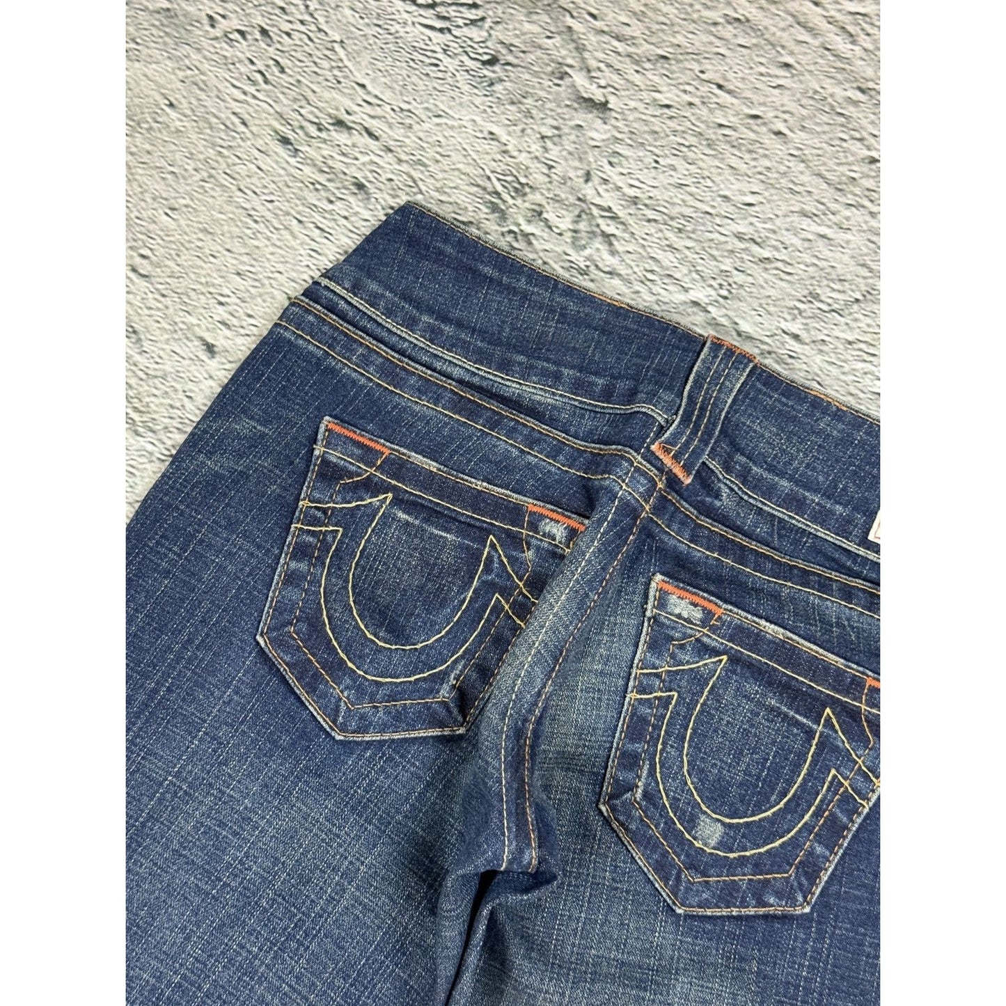 True Religion jeans flared navy contrast stitch Y2K Emma