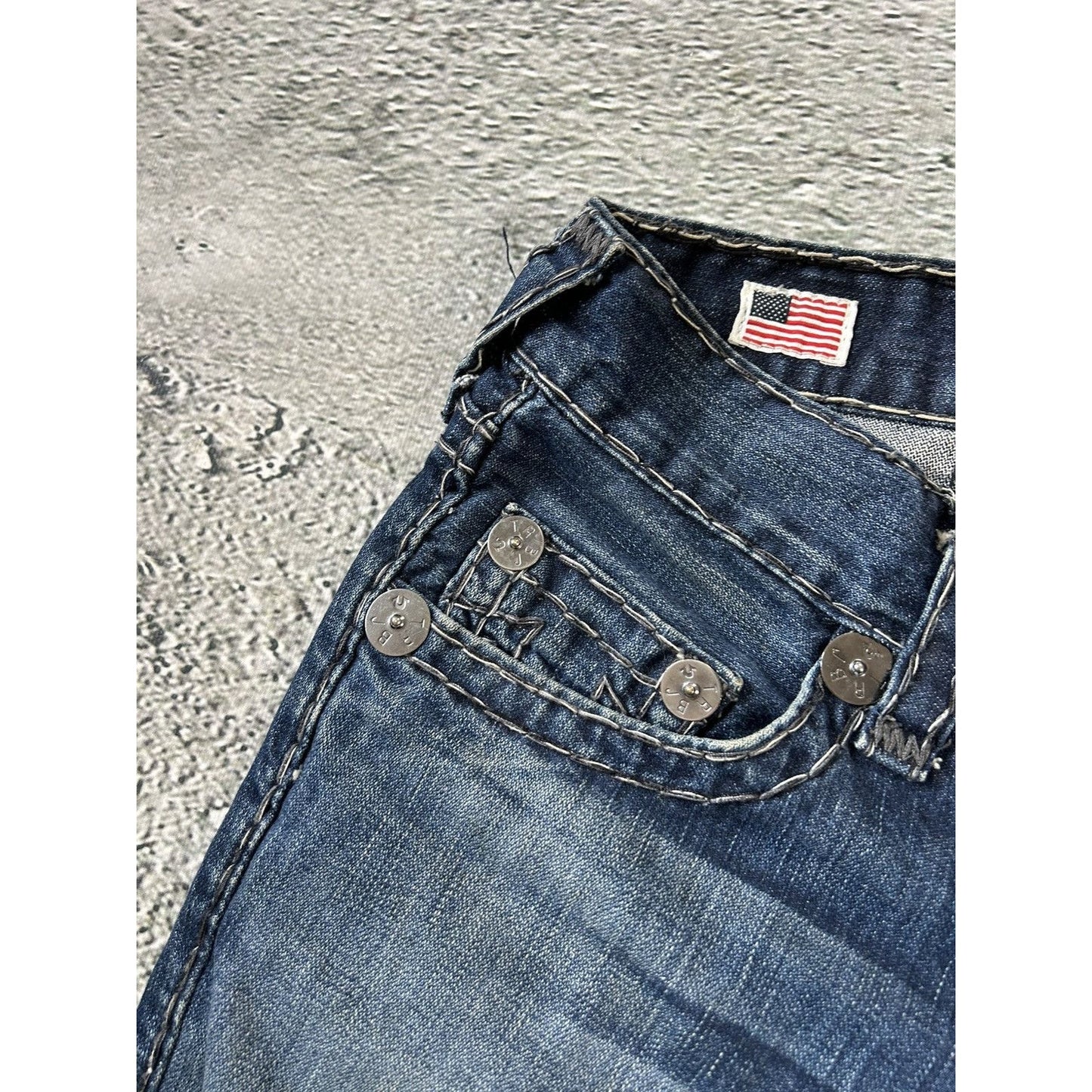 True Religion vintage jeans navy blue thick stitching Y2K