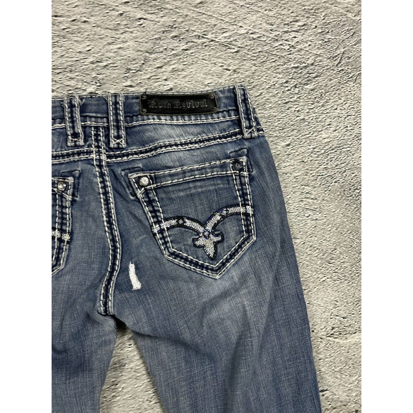 Rock Revival rhinestone glitter jeans Y2K flared denisa