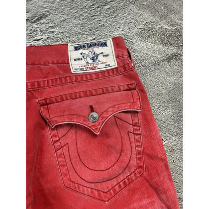 True Religion red jeans contrast stitching straight w flaps