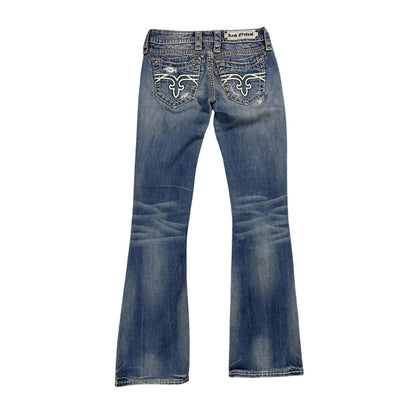 Rock Revival vintage light jeans leather patch Y2K flared