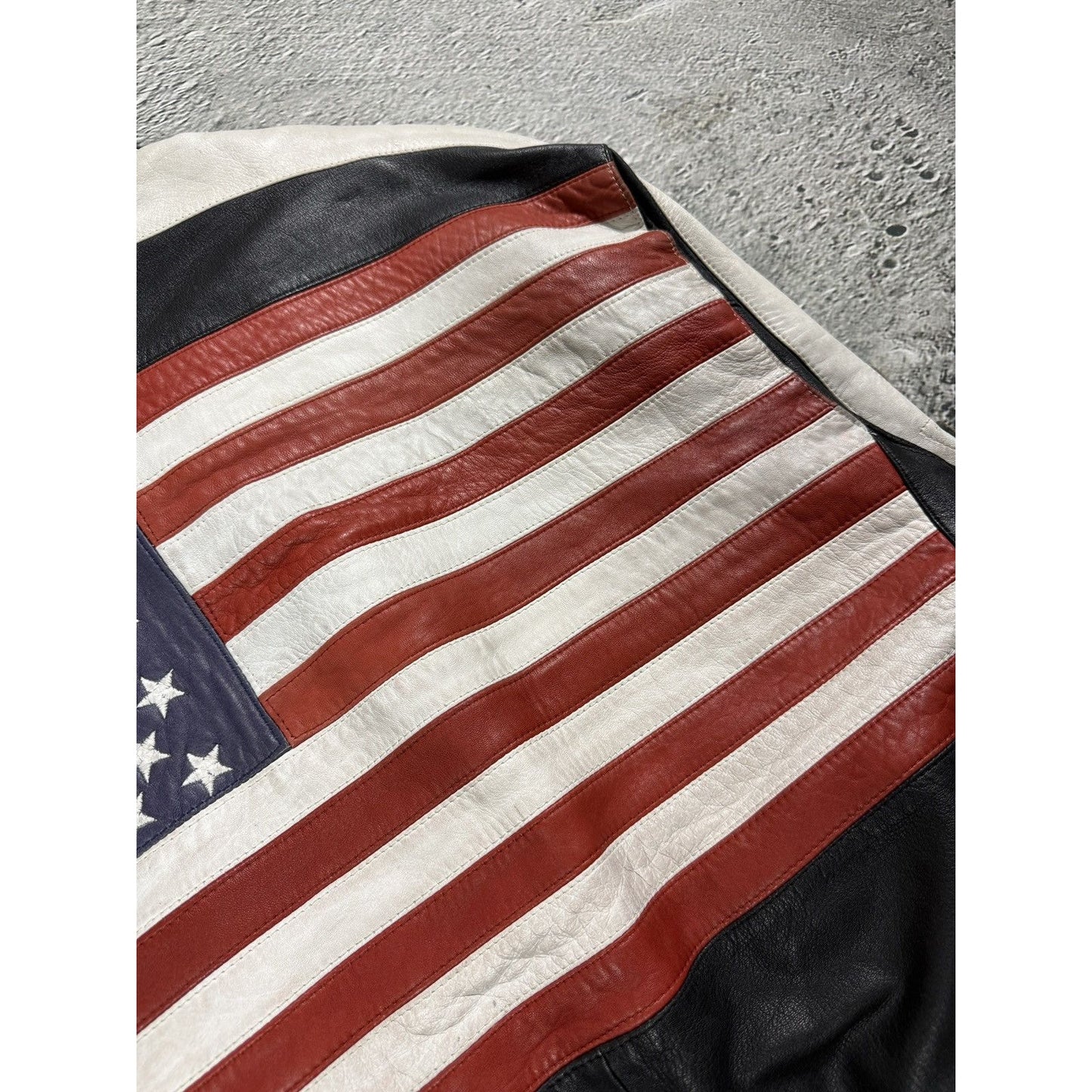 Vintage USA leather jacket flag black red white Max Moser