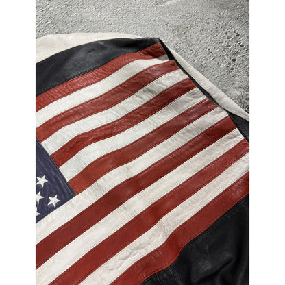 Vintage USA leather jacket flag black red white Max Moser