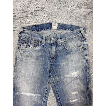 True Religion jeans washed denim white rope stitching