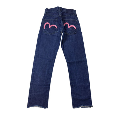 Evisu Donna blue jeans pink seagull embroidered