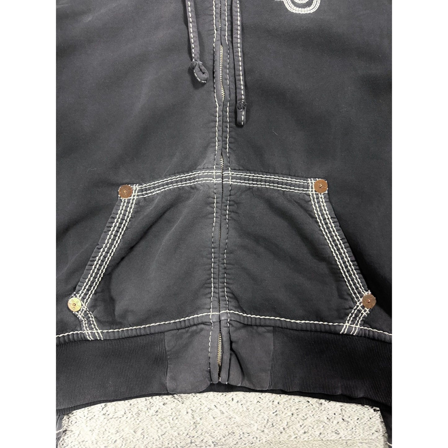 True Religion vintage black navy zip hoodie contrast stitch