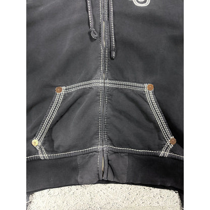 True Religion vintage black navy zip hoodie contrast stitch