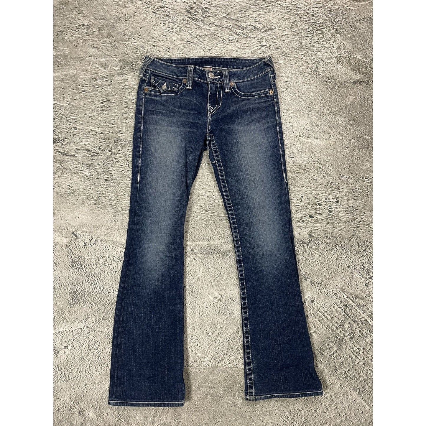 True Religion blue jeans flared bootcut stitching becky