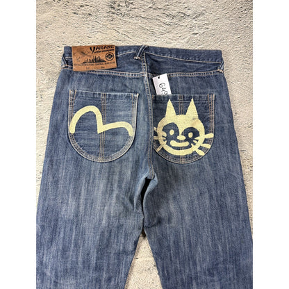 Evisu Yamane jeans vintage design selvedge embroidery cat