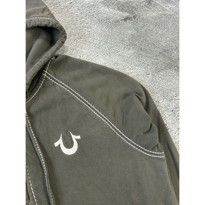 True Religion vintage zip hoodie khaki thick stitching Y2K