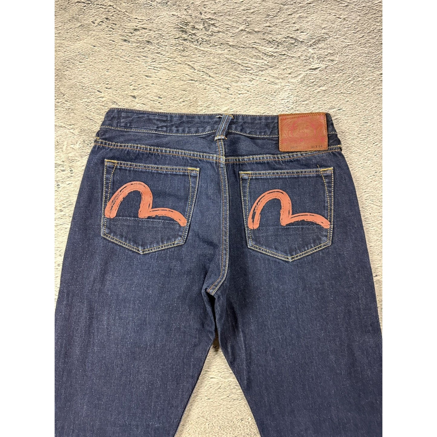 Evisu jeans brown logo selvedge navy raw denim vintage