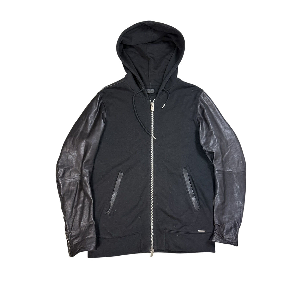 Diesel Vintage jacket Leather sleeves black Avant Garde zip hoodie