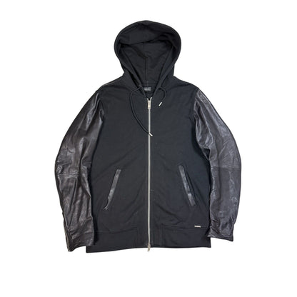 Diesel Vintage jacket Leather sleeves black Avant Garde zip hoodie