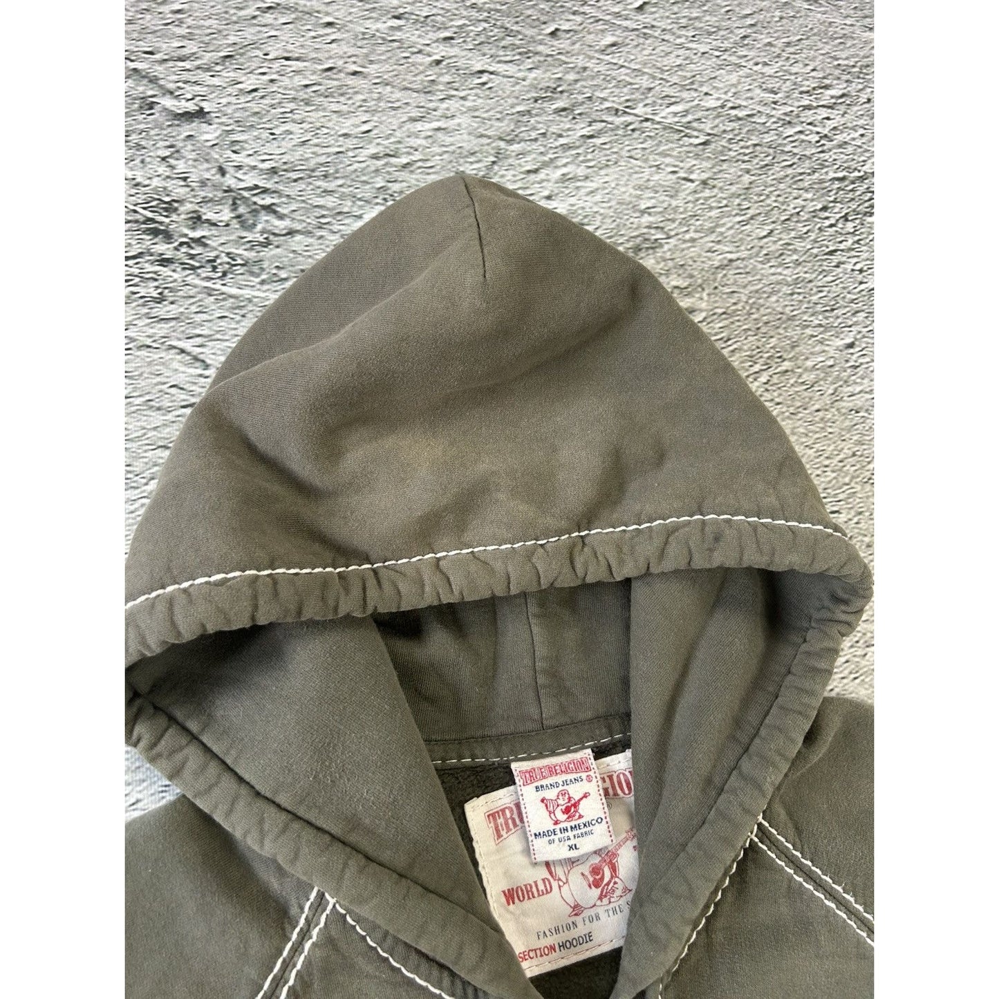 True Religion vintage zip hoodie khaki thick stitching Y2K