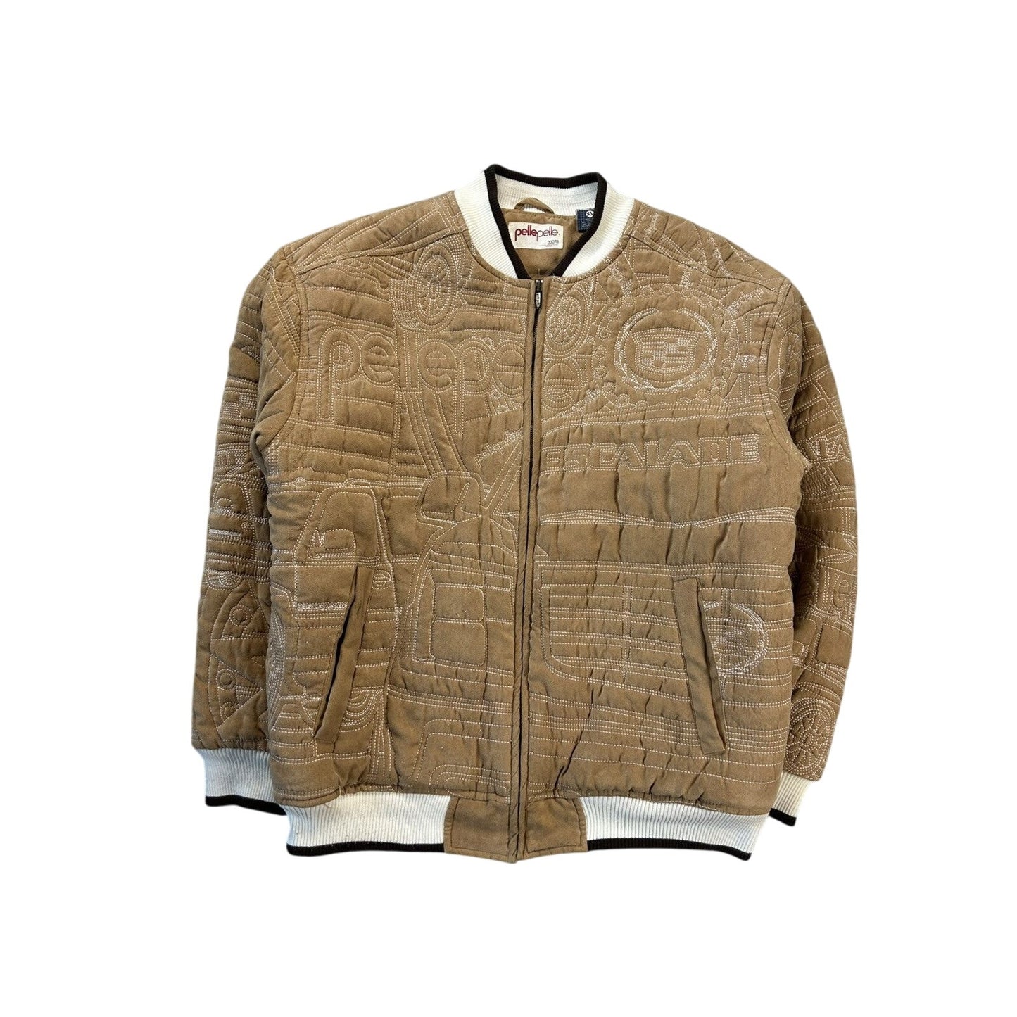 Pelle Pelle jacket big logo 90s brown bomber varsity quilted