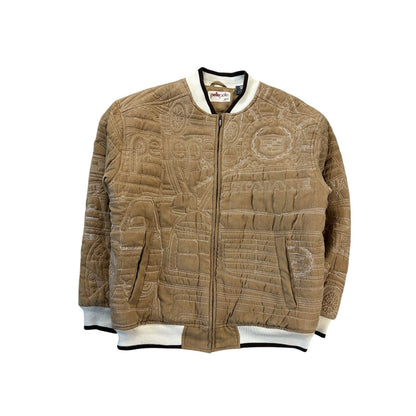 Pelle Pelle jacket big logo 90s brown bomber varsity quilted