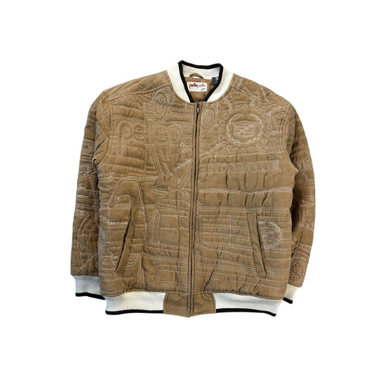 Pelle Pelle jacket big logo 90s brown bomber varsity quilted